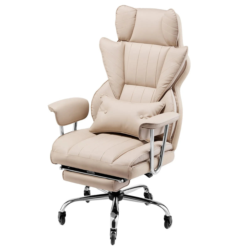 VEVOR vadītāja biroja krēsls, augsta atzveltne ar izvelkamu kāju balstu un noņemamiem roku balstiem, ergonomisks biroja krēsls ar augstas elastības putu polsterējumu, PU ādas grozāms krēsls ar riteņiem darbam, mācībām un spēlēm, brūns