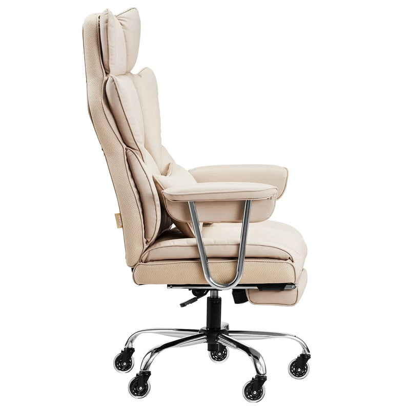 VEVOR vadītāja biroja krēsls, augsta atzveltne ar izvelkamu kāju balstu un noņemamiem roku balstiem, ergonomisks biroja krēsls ar augstas elastības putu polsterējumu, PU ādas grozāms krēsls ar riteņiem darbam, mācībām un spēlēm, brūns