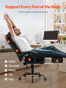 VEVOR vadītāja biroja krēsls, augsta atzveltne ar izvelkamu kāju balstu un jostasvietas spilvenu, ergonomisks biroja krēsls ar 135° atgāžamu atzveltni un regulējamu augstumu, PU ādas grozāms krēsls ar riteņiem darbam, mācībām un spēlēm, melns