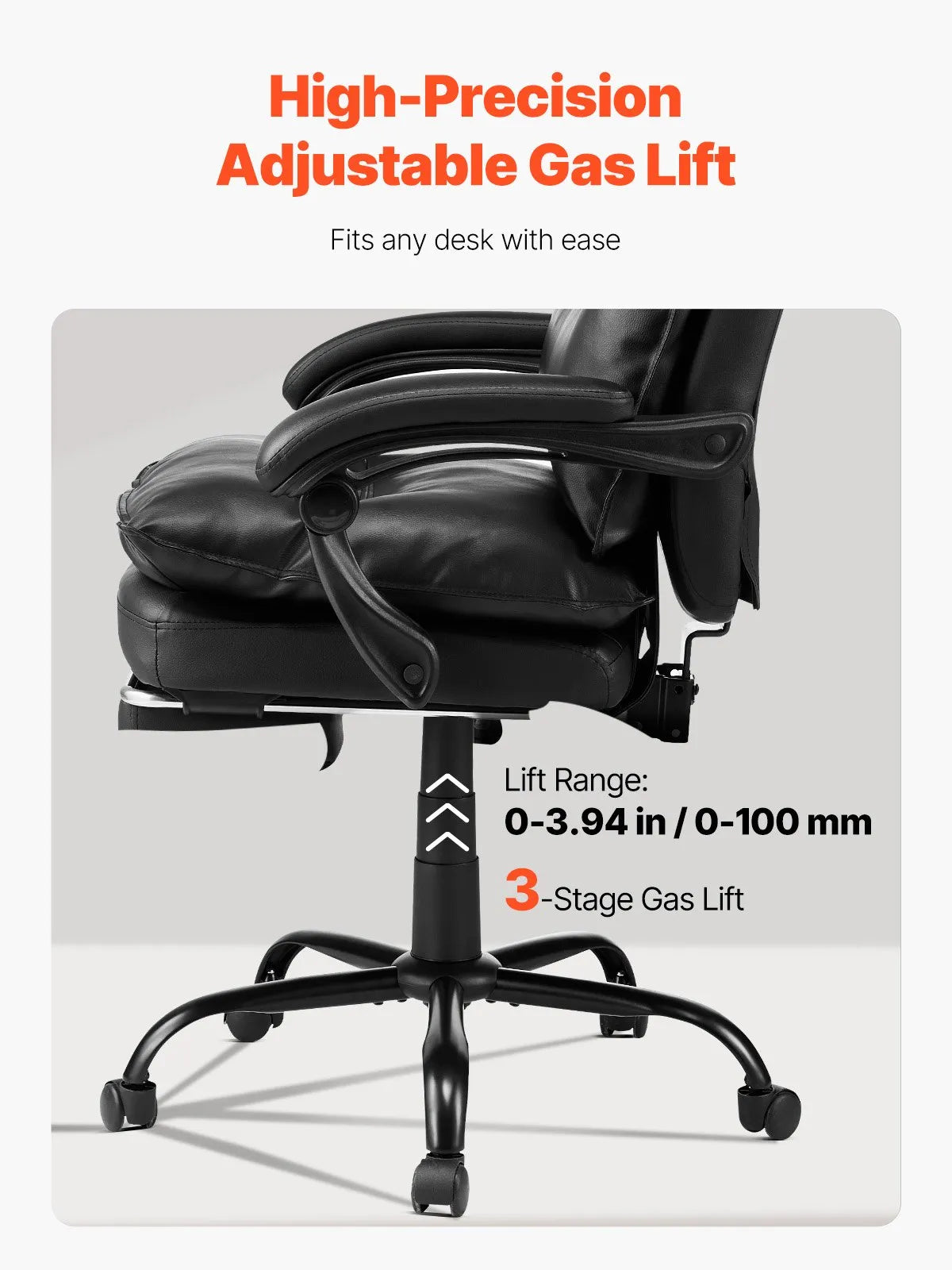 VEVOR Executive Office Chair with Footrest, Lumbar Pillow and 135° Reclining Backrest, PU Leather, Black