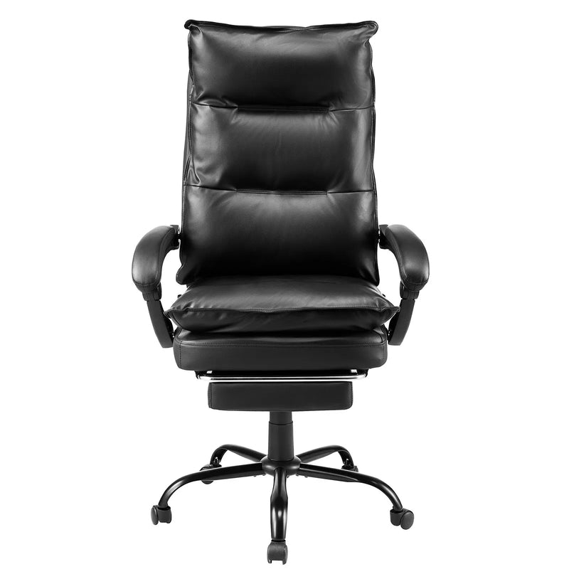 VEVOR vadītāja biroja krēsls, augsta atzveltne ar izvelkamu kāju balstu un jostasvietas spilvenu, ergonomisks biroja krēsls ar 135° atgāžamu atzveltni un regulējamu augstumu, PU ādas grozāms krēsls ar riteņiem darbam, mācībām un spēlēm, melns
