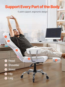 VEVOR atgāžams biroja krēsls ar kāju balstu, plats vadītāja biroja krēsls no PU ādas, ergonomisks biroja krēsls ar jostasvietas atbalstu, izturīgu metāla pamatni un klusiem riteņiem, balts