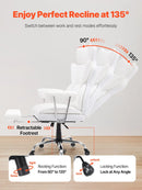 VEVOR atgāžams biroja krēsls ar kāju balstu, plats vadītāja biroja krēsls no PU ādas, ergonomisks biroja krēsls ar jostasvietas atbalstu, izturīgu metāla pamatni un klusiem riteņiem, balts