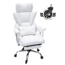 VEVOR atgāžams biroja krēsls ar kāju balstu, plats vadītāja biroja krēsls no PU ādas, ergonomisks biroja krēsls ar jostasvietas atbalstu, izturīgu metāla pamatni un klusiem riteņiem, balts
