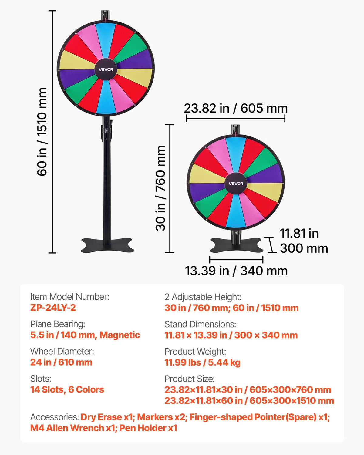 VEVOR 610 mm laimes rats ar statīvu, 14 nodalījumi, regulējams augstums, ar dzēšamu virsmu un 2 marķieriem, 6 krāsas, viegla montāža, ballītēm, bāriem, izstādēm un karnevāliem - ZEMLETES.LV