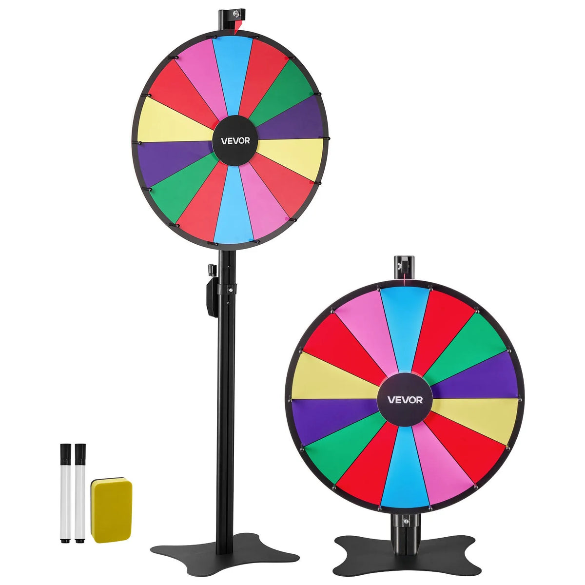 VEVOR 610 mm laimes rats ar statīvu, 14 nodalījumi, regulējams augstums, ar dzēšamu virsmu un 2 marķieriem, 6 krāsas, viegla montāža, ballītēm, bāriem, izstādēm un karnevāliem - ZEMLETES.LV