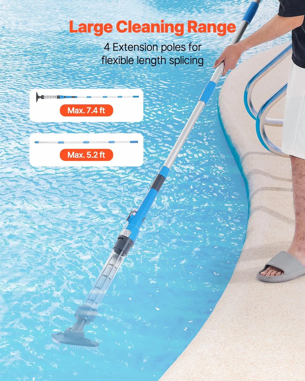 VEVOR Cordless Handheld Pool Vacuum, 8.5 GPM, with Extendable Pole, Powerful Suction for Deep Cleaning, Rechargeable Pool Cleaner with Up to 1 Hour Runtime, for Above-Ground and In-Ground Pools and Spas