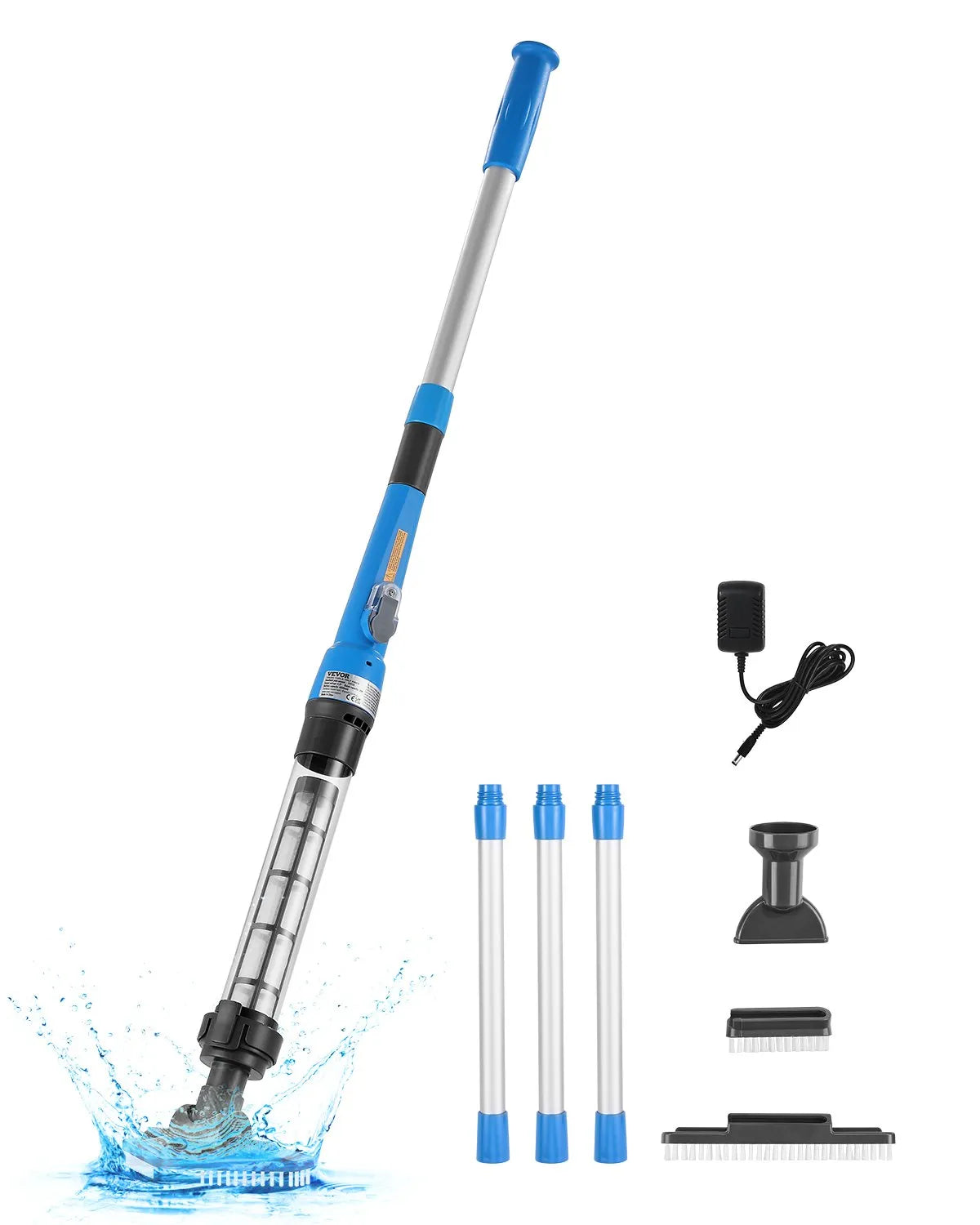 VEVOR Cordless Handheld Pool Vacuum, 8.5 GPM, with Extendable Pole, Powerful Suction for Deep Cleaning, Rechargeable Pool Cleaner with Up to 1 Hour Runtime, for Above-Ground and In-Ground Pools and Spas