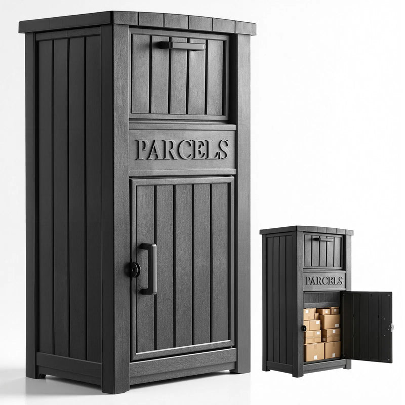 VEVOR KD-093A-Black paku piegādes kaste, 615 × 473 × 1121 mm, melna, biezs PP, slēdzama, pret zādzībām un laikapstākļiem izturīga, āra lietošanai