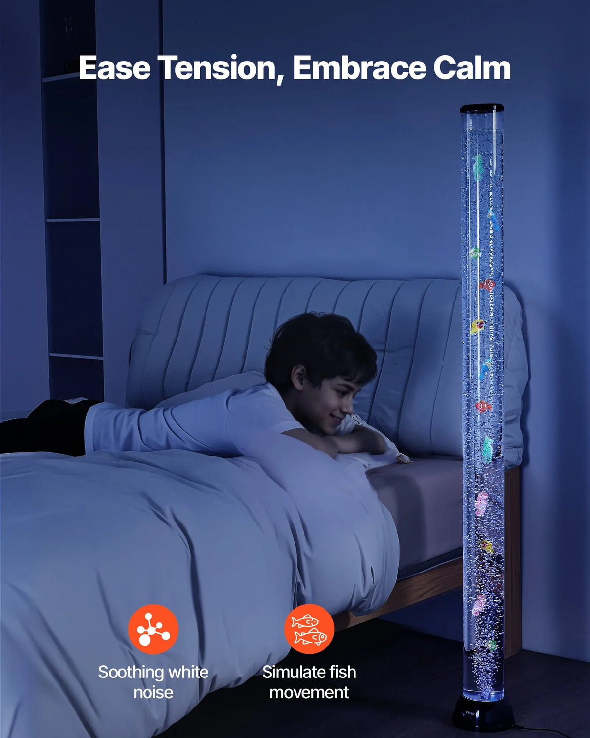 VEVOR burbuļu caurules lampa 150 cm, 16 krāsu sensorā akvārija lampa nomierināšanai un relaksācijai - ZEMLETES.LV