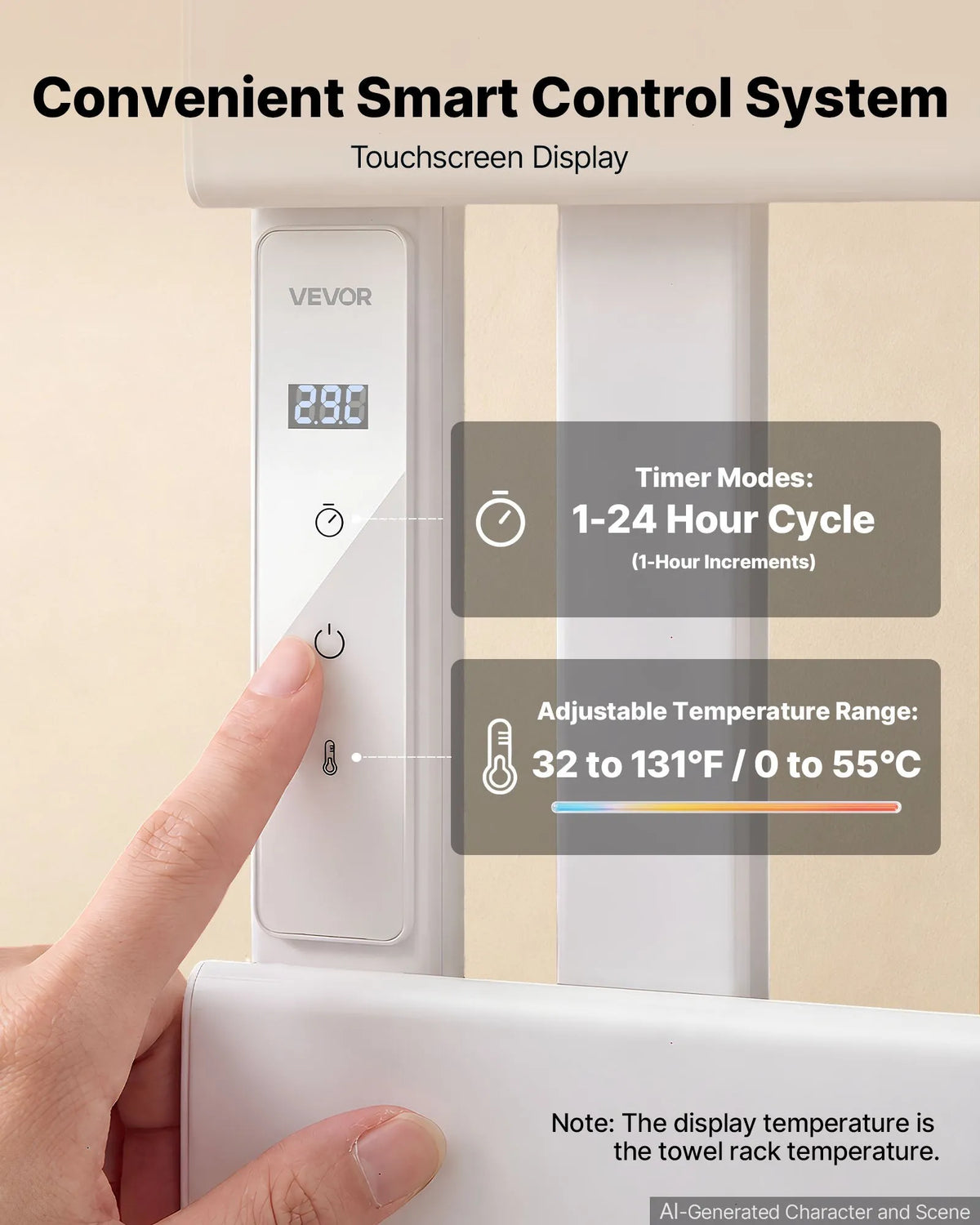 VEVOR elektriskais sienas dvieļu sildītājs un žāvētājs, 12 stieņi, alumīnija sakausējums, skārienvadība, 0–55 °C, taimeris 1–24 h, IPX4