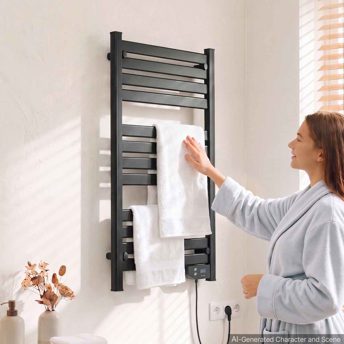 VEVOR elektriskais sienas dvieļu sildītājs un žāvētājs, 12 stieņi, alumīnija sakausējums, skārienvadība, taimeris 1–8 h, IPX4