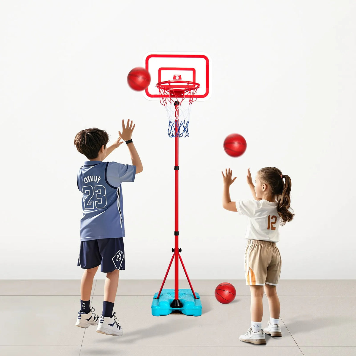 VEVOR Bērnu basketbola statīvs ar regulējamu augstumu un uzpildāmu pamatni, pārnēsājams basketbola komplekts iekštelpām un pagalmam, piemērots bērniem 3–8 gadi, zēniem un meitenēm - ZEMLETES.LV