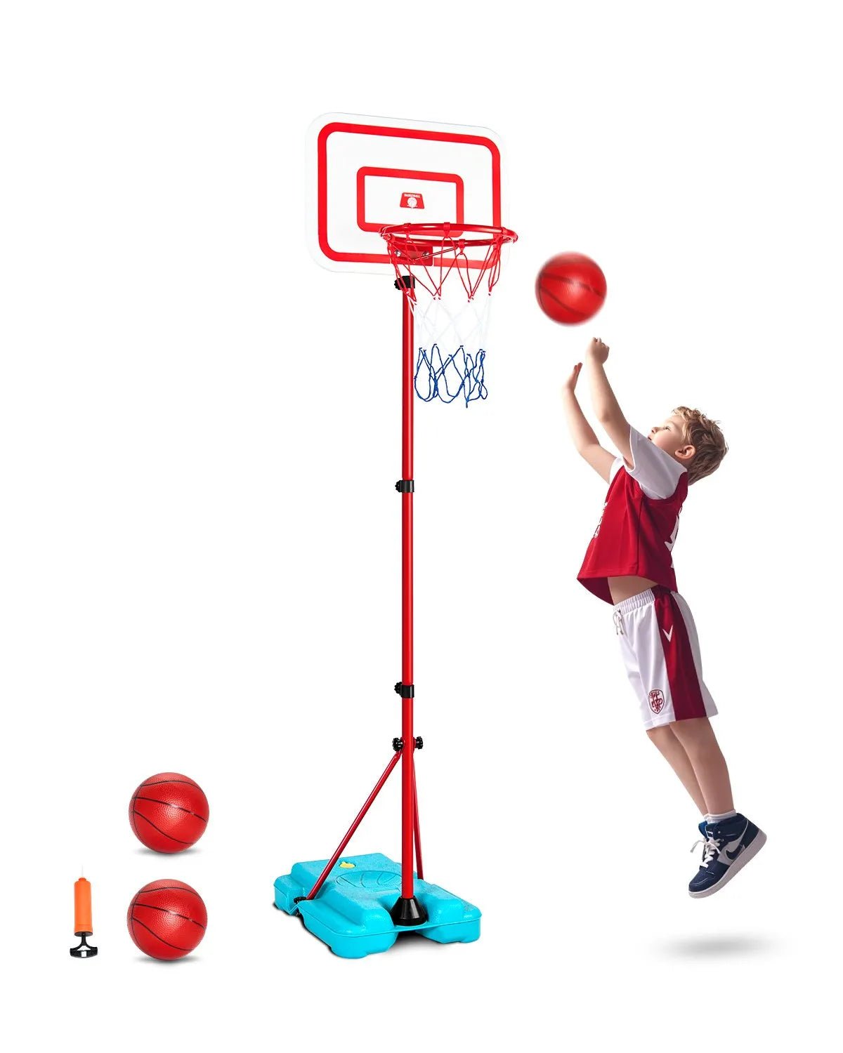 VEVOR Bērnu basketbola statīvs ar regulējamu augstumu un uzpildāmu pamatni, pārnēsājams basketbola komplekts iekštelpām un pagalmam, piemērots bērniem 3–8 gadi, zēniem un meitenēm - ZEMLETES.LV