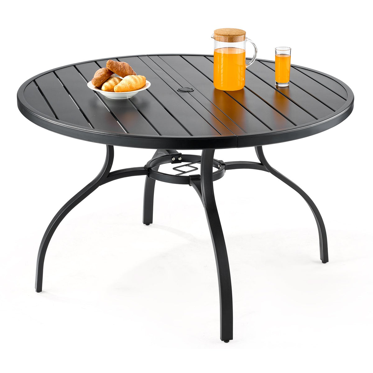 VEVOR Outdoor Patio Round Metal Steel Slat Dining Table Ø120 cm with 38 mm Umbrella Hole, Garden and Terrace, Black