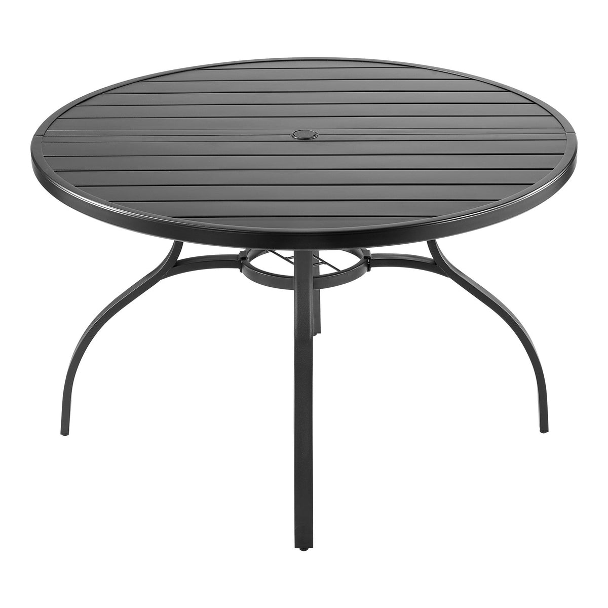 VEVOR Outdoor Patio Round Metal Steel Slat Dining Table Ø120 cm with 38 mm Umbrella Hole, Garden and Terrace, Black