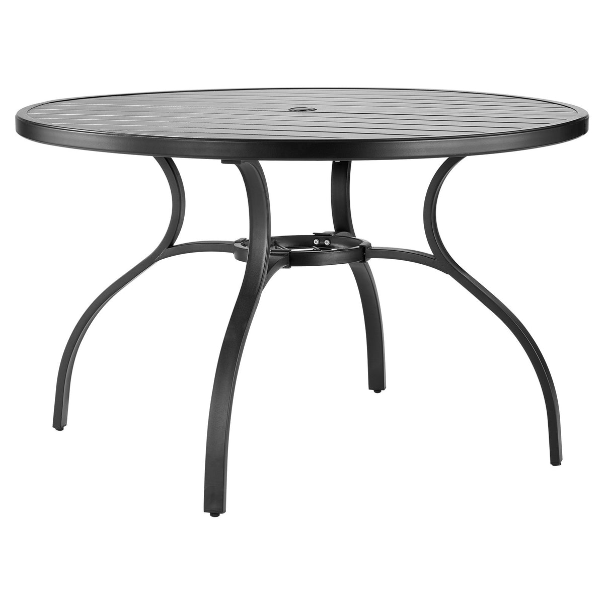 VEVOR Outdoor Patio Round Metal Steel Slat Dining Table Ø120 cm with 38 mm Umbrella Hole, Garden and Terrace, Black