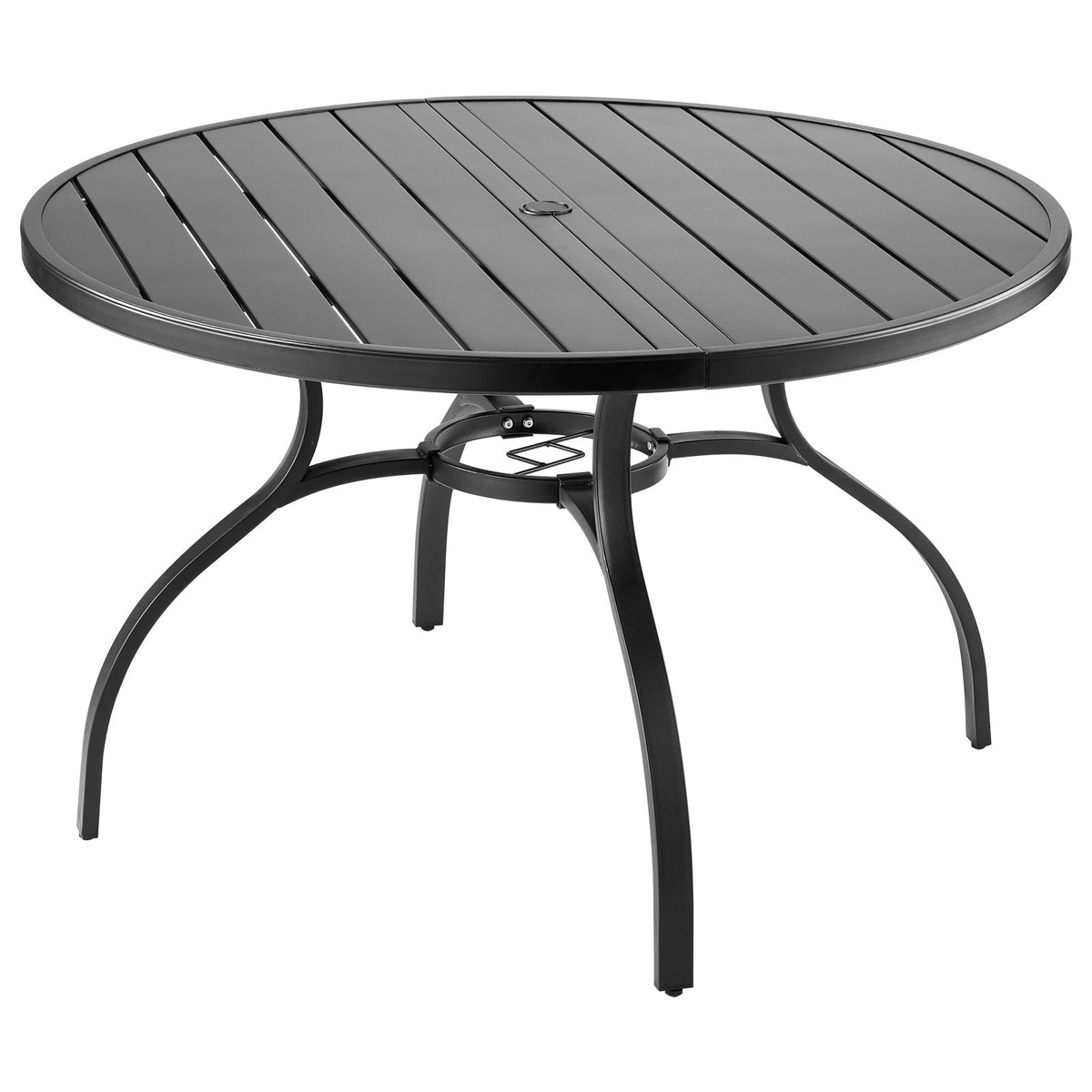 VEVOR Outdoor Patio Round Metal Steel Slat Dining Table Ø120 cm with 38 mm Umbrella Hole, Garden and Terrace, Black