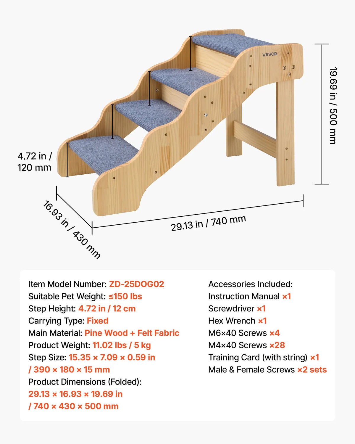 VEVOR koka mājdzīvnieku kāpnes, 4 pakāpieni, kravnesība 68 kg, neslīdoša virsma, stabilas, piemērotas gultām, dīvāniem un automašīnām, suņiem un kaķiem dažādos izmēros - ZEMLETES.LV