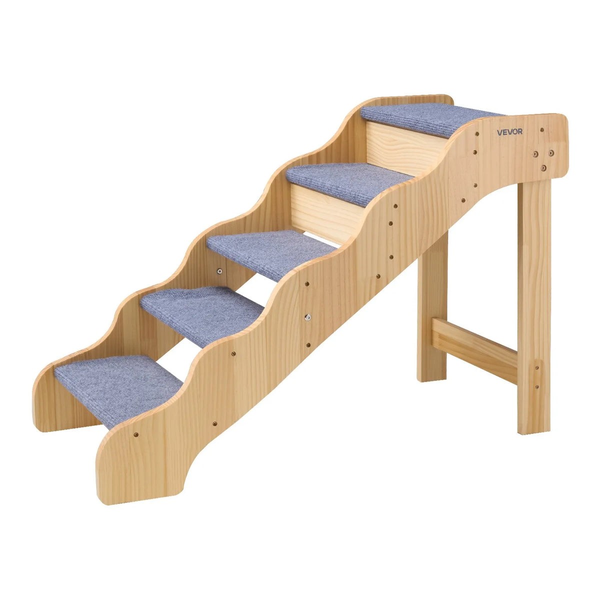 VEVOR koka mājdzīvnieku kāpnes, 5 pakāpieni, kravnesība 68 kg, neslīdoša virsma, stabilas, piemērotas gultām, dīvāniem un automašīnām, suņiem un kaķiem dažādos izmēros - ZEMLETES.LV