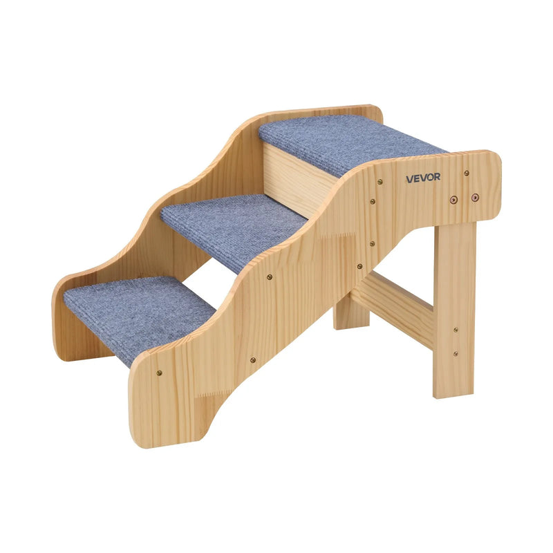 VEVOR koka mājdzīvnieku kāpnes, 3 pakāpieni, kravnesība 68 kg, neslīdoša virsma, stabilas, piemērotas gultām, dīvāniem un automašīnām, suņiem un kaķiem dažādos izmēros - ZEMLETES.LV