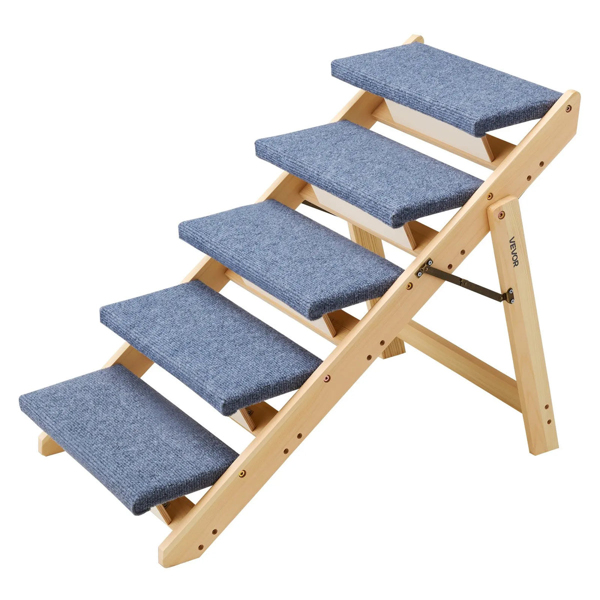 VEVOR koka mājdzīvnieku kāpnes, 5 pakāpieni, kravnesība 68 kg, salokāms dizains, stabilas un izturīgas, piemērotas gultām, dīvāniem un automašīnām, suņiem un kaķiem dažādos izmēros - ZEMLETES.LV