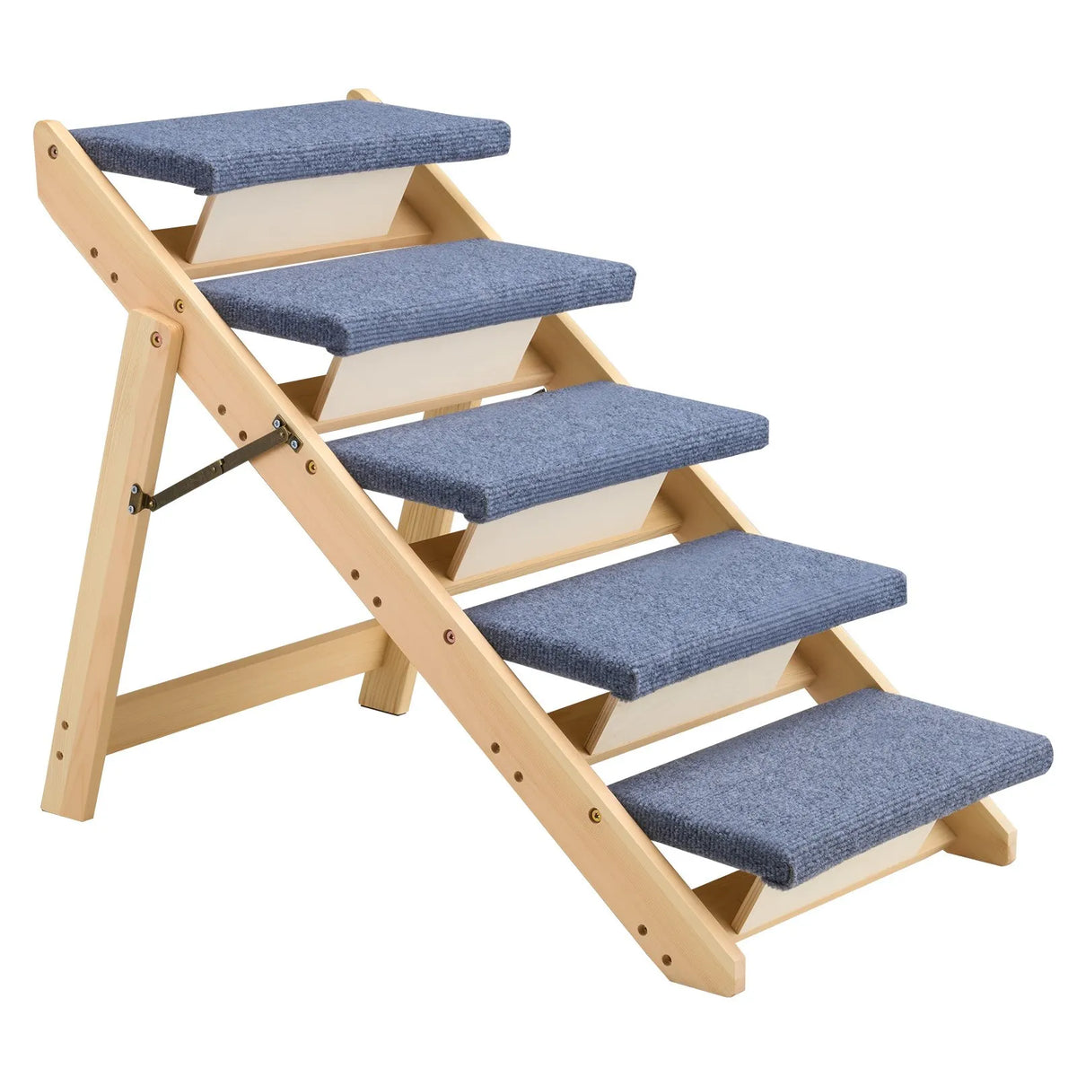 VEVOR koka mājdzīvnieku kāpnes, 5 pakāpieni, kravnesība 68 kg, salokāms dizains, stabilas un izturīgas, piemērotas gultām, dīvāniem un automašīnām, suņiem un kaķiem dažādos izmēros - ZEMLETES.LV