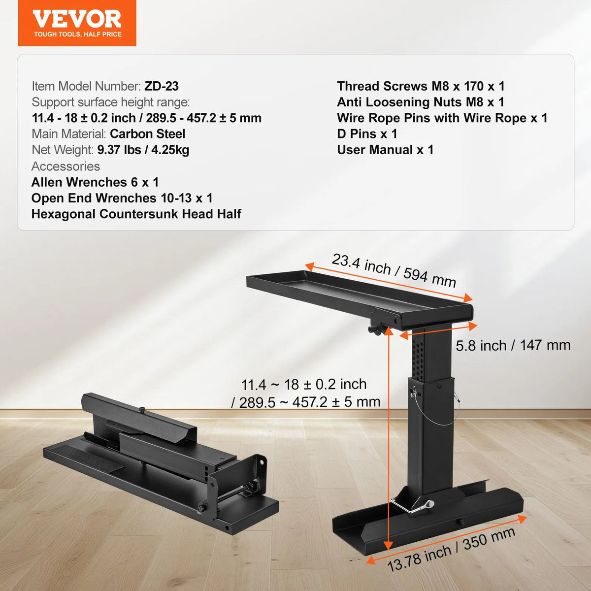 VEVOR kāpņu līmeņotājs ar regulējamu augstumu 29–46 cm un balsta virsmu 59 × 15 cm, tērauda konstrukcija, salokāms stabilizators kāpnēm uz nelīdzenas virsmas, piemērots pagarināmajām kāpnēm - ZEMLETES.LV