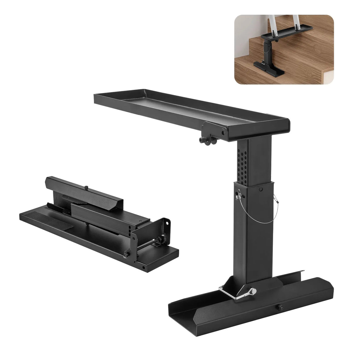 VEVOR kāpņu līmeņotājs ar regulējamu augstumu 29–46 cm un balsta virsmu 59 × 15 cm, tērauda konstrukcija, salokāms stabilizators kāpnēm uz nelīdzenas virsmas, piemērots pagarināmajām kāpnēm - ZEMLETES.LV