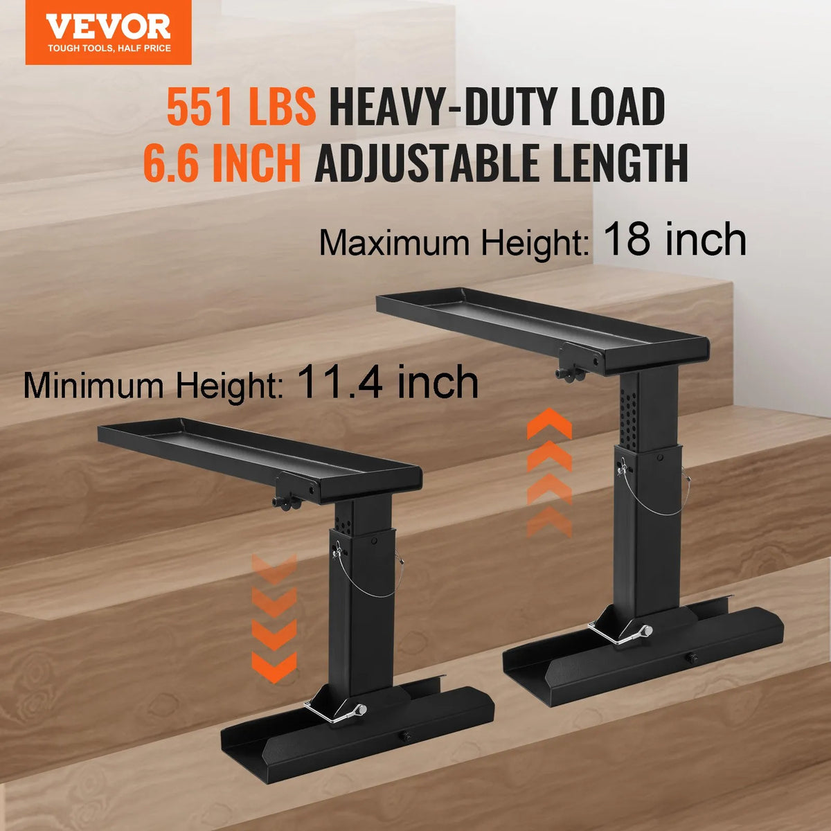 VEVOR kāpņu līmeņotājs ar regulējamu augstumu 29–46 cm un balsta virsmu 76 × 29 cm, tērauda konstrukcija, salokāms stabilizators kāpnēm uz nelīdzenas virsmas, piemērots pagarināmajām kāpnēm - ZEMLETES.LV