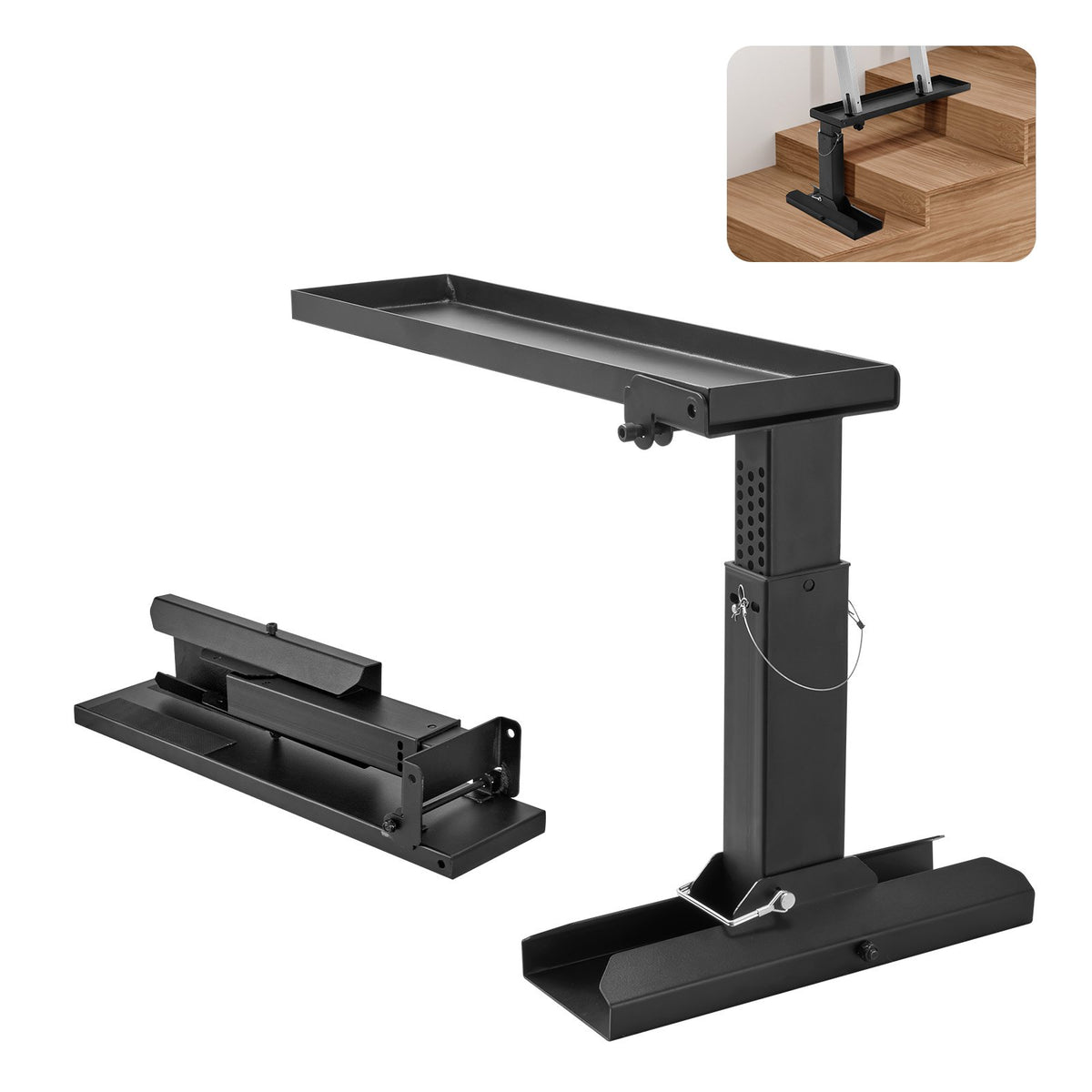 VEVOR kāpņu līmeņotājs ar regulējamu augstumu 29–46 cm un balsta virsmu 76 × 29 cm, tērauda konstrukcija, salokāms stabilizators kāpnēm uz nelīdzenas virsmas, piemērots pagarināmajām kāpnēm - ZEMLETES.LV