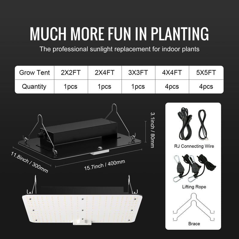 VEVOR LED augu audzēšanas lampa 150 W pilna spektra, dimmējama, Samsung 2B1B diodes, telpaugiem, stādiem, veģetācijai un ziedēšanai, ar Daisy Chain savienojumu, 91,4 x 91,4 cm audzēšanas teltij - ZEMLETES.LV