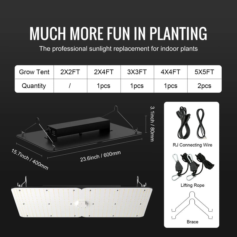 VEVOR LED augu audzēšanas lampa 300 W pilna spektra, dimmējama, Samsung 2B1B diodes, telpaugiem, stādiem, veģetācijai un ziedēšanai, ar Daisy Chain savienojumu, 91,4 x 91,4 / 121,9 x 121,9 cm audzēšanas teltij - ZEMLETES.LV