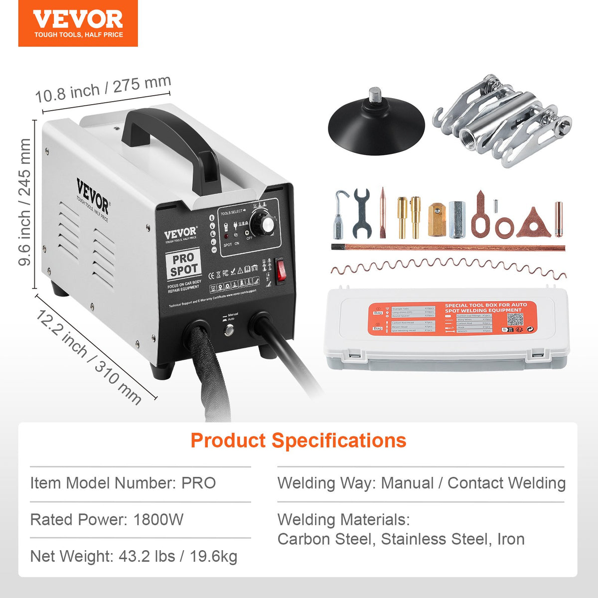 VEVOR PRO 1,8 kW punktmetinātājs iespiedumu remontam ar 7 metināšanas režīmiem