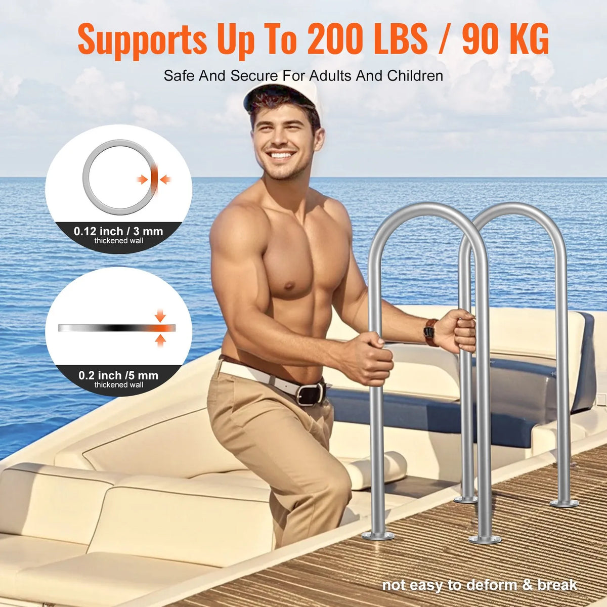 VEVOR Pool Handrails 91.4 × 33 cm, Aluminium Safety Handrails with Base Plate for Indoor and Outdoor Pools, Ergonomic Swimming Pool Safety Handrails for Terraces, Rust-Resistant Grip Handle with Accessories for SPA Zones and Docks