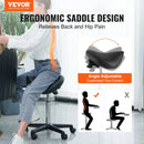 VEVOR seglu formas krēsls ar riteņiem, kravnesība 181,4 kg, ergonomisks regulējama augstuma krēsls ar biezu PU ādas sēdekli, 360° grozāms mobilais krēsls salonam, SPA, tetovēšanas studijai un klīnikai, melns