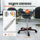 VEVOR seglu formas krēsls ar riteņiem, kravnesība 181,4 kg, ergonomisks regulējama augstuma krēsls ar biezu PU ādas sēdekli, 360° grozāms mobilais krēsls salonam, SPA, tetovēšanas studijai un klīnikai, melns