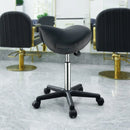 VEVOR seglu formas krēsls ar riteņiem, kravnesība 181,4 kg, ergonomisks regulējama augstuma krēsls ar biezu PU ādas sēdekli, 360° grozāms mobilais krēsls salonam, SPA, tetovēšanas studijai un klīnikai, melns