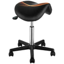VEVOR seglu formas krēsls ar riteņiem, kravnesība 181,4 kg, ergonomisks regulējama augstuma krēsls ar biezu PU ādas sēdekli, 360° grozāms mobilais krēsls salonam, SPA, tetovēšanas studijai un klīnikai, melns