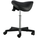 VEVOR seglu formas krēsls ar riteņiem, kravnesība 181,4 kg, ergonomisks regulējama augstuma krēsls ar biezu PU ādas sēdekli, 360° grozāms mobilais krēsls salonam, SPA, tetovēšanas studijai un klīnikai, melns