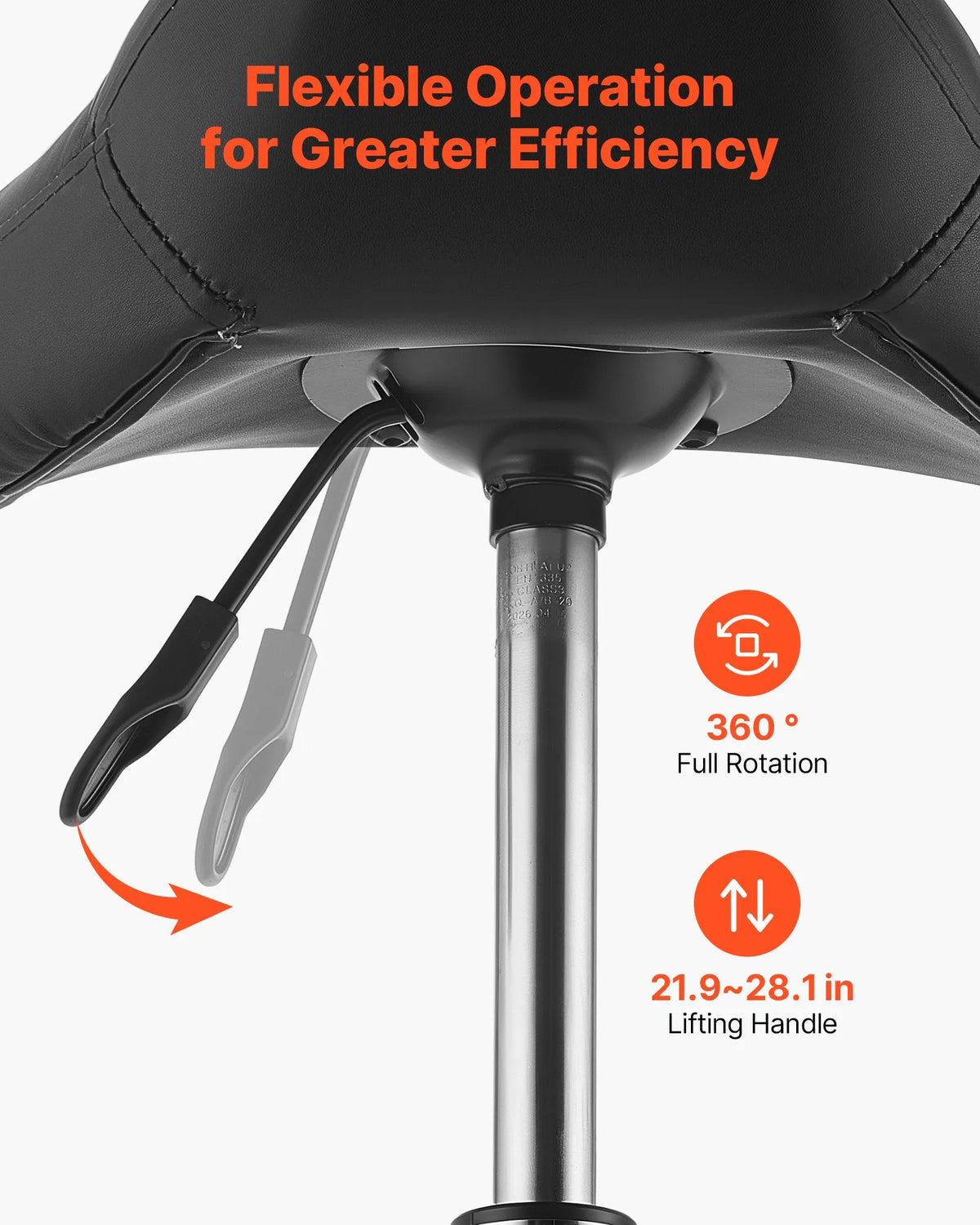 VEVOR Saddle Stool with Wheels, 226.8 kg Capacity, Adjustable Height, PU Leather Seat, Black