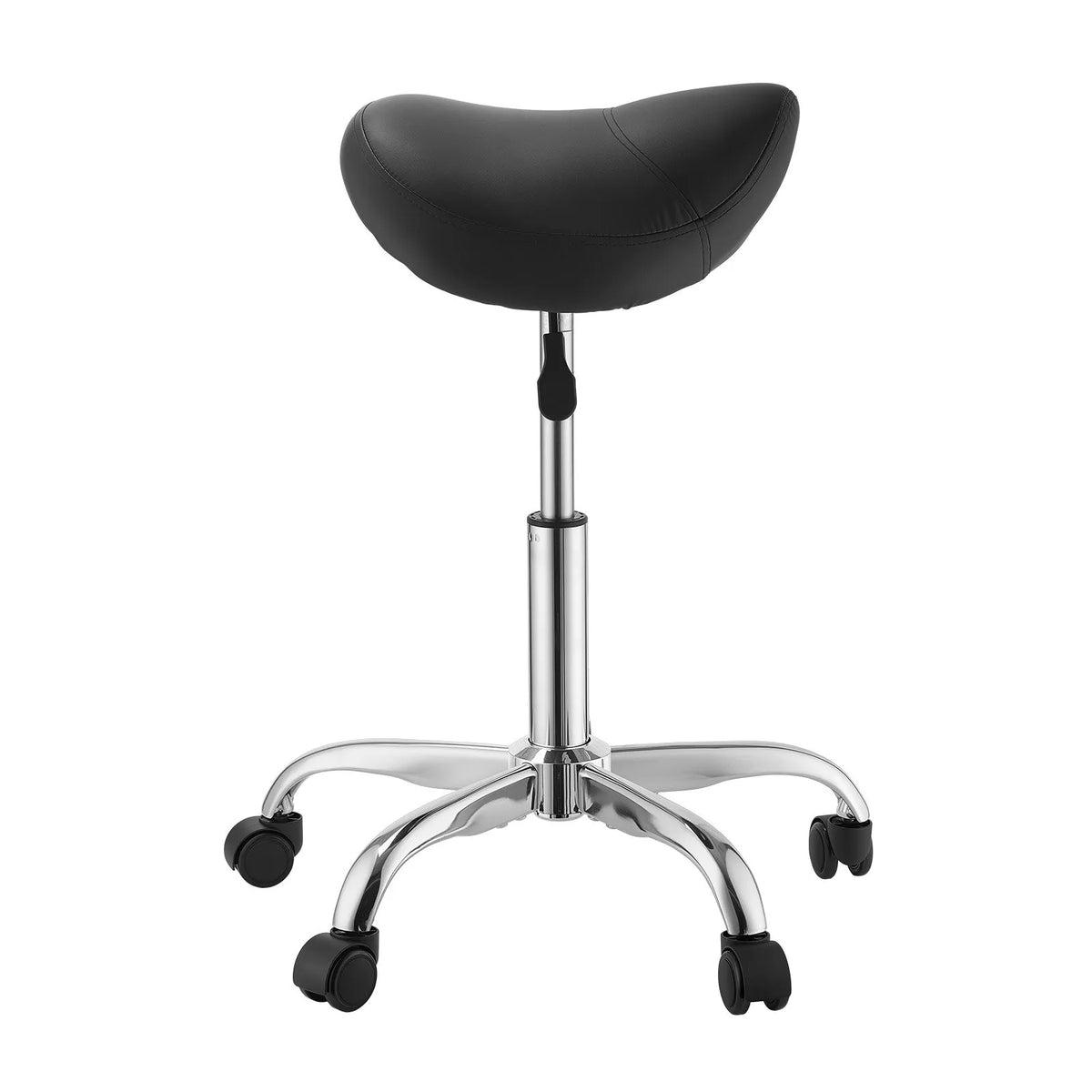 VEVOR Saddle Stool with Wheels, 226.8 kg Capacity, Adjustable Height, PU Leather Seat, Black