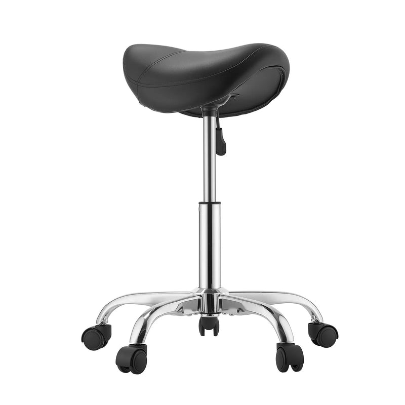 VEVOR seglu formas krēsls ar riteņiem, kravnesība 226,8 kg, regulējama augstuma ergonomisks krēsls ar PU ādas sēdekli, 360° grozāms mobilais krēsls salonam, SPA, bāram, mājām, medicīnas iestādēm un masāžai, melns