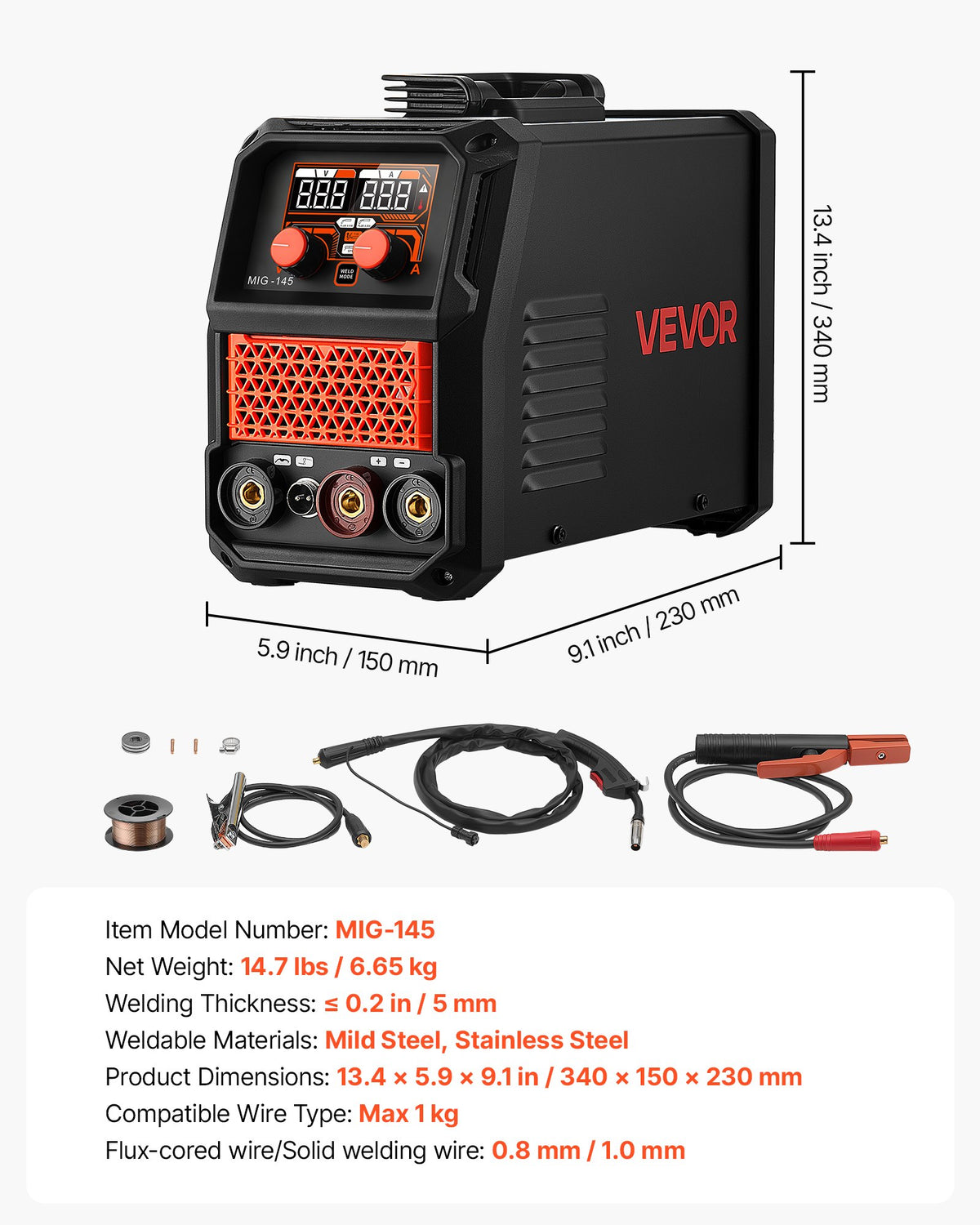 VEVOR 145 A 3-in-1 synergiska MIG metināšanas iekārta ar Lift TIG un IGBT invertoru