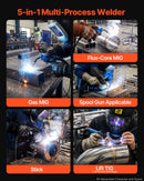 VEVOR 5-in-1 MIG metināšanas iekārta, 180 A, 110/220 V, alumīnija metināšanai, sinerģiskā vadība, komplektā stieples padeves pistole