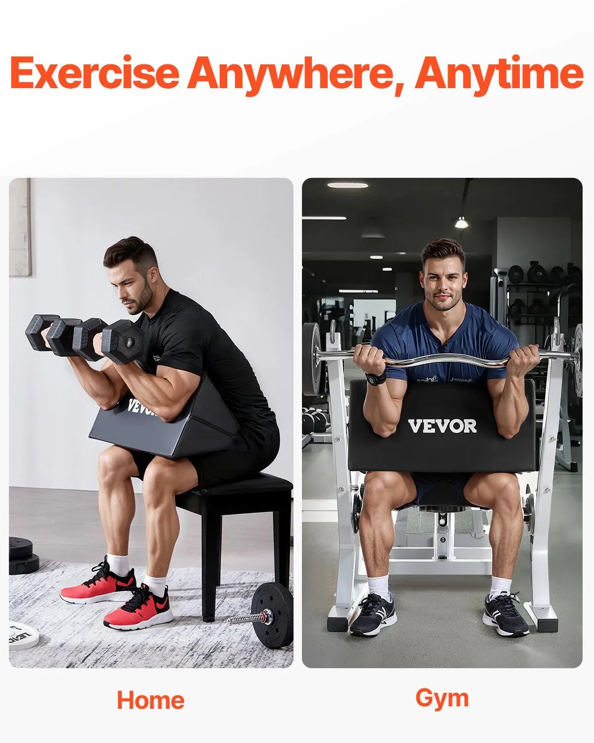VEVOR bicepsu treniņu spilvens, portatīvs preacher tipa spilvens, kompakts bicepsu vingrinājumu atbalsts no augsta blīvuma EVA putām, piemērots stieņa un hanteles vingrinājumiem, mājas sporta zālei - ZEMLETES.LV
