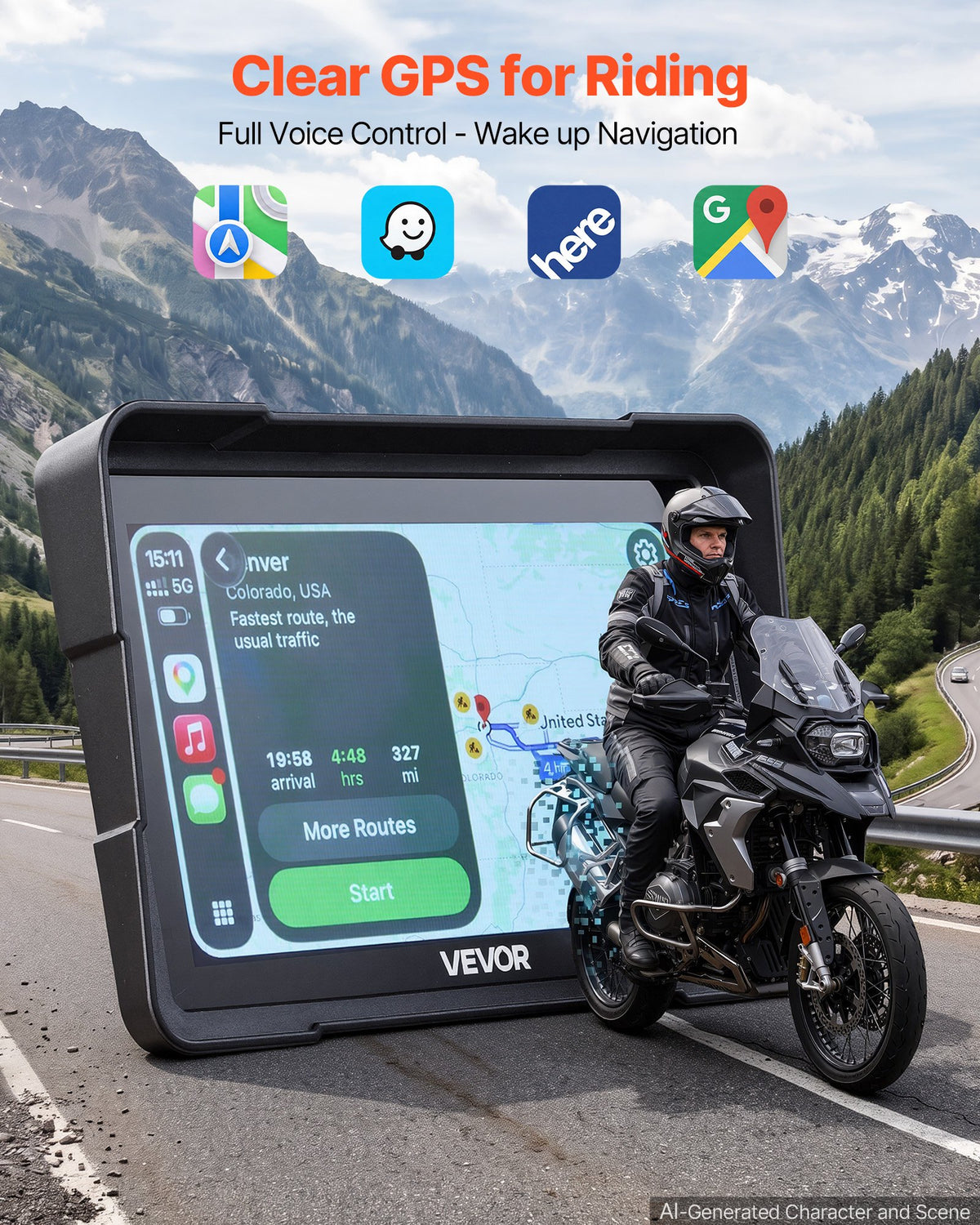 VEVOR 7 collu bezvadu motocikla CarPlay sistēma ar Apple CarPlay, Android Auto, GPS un IP67, BMW motocikliem