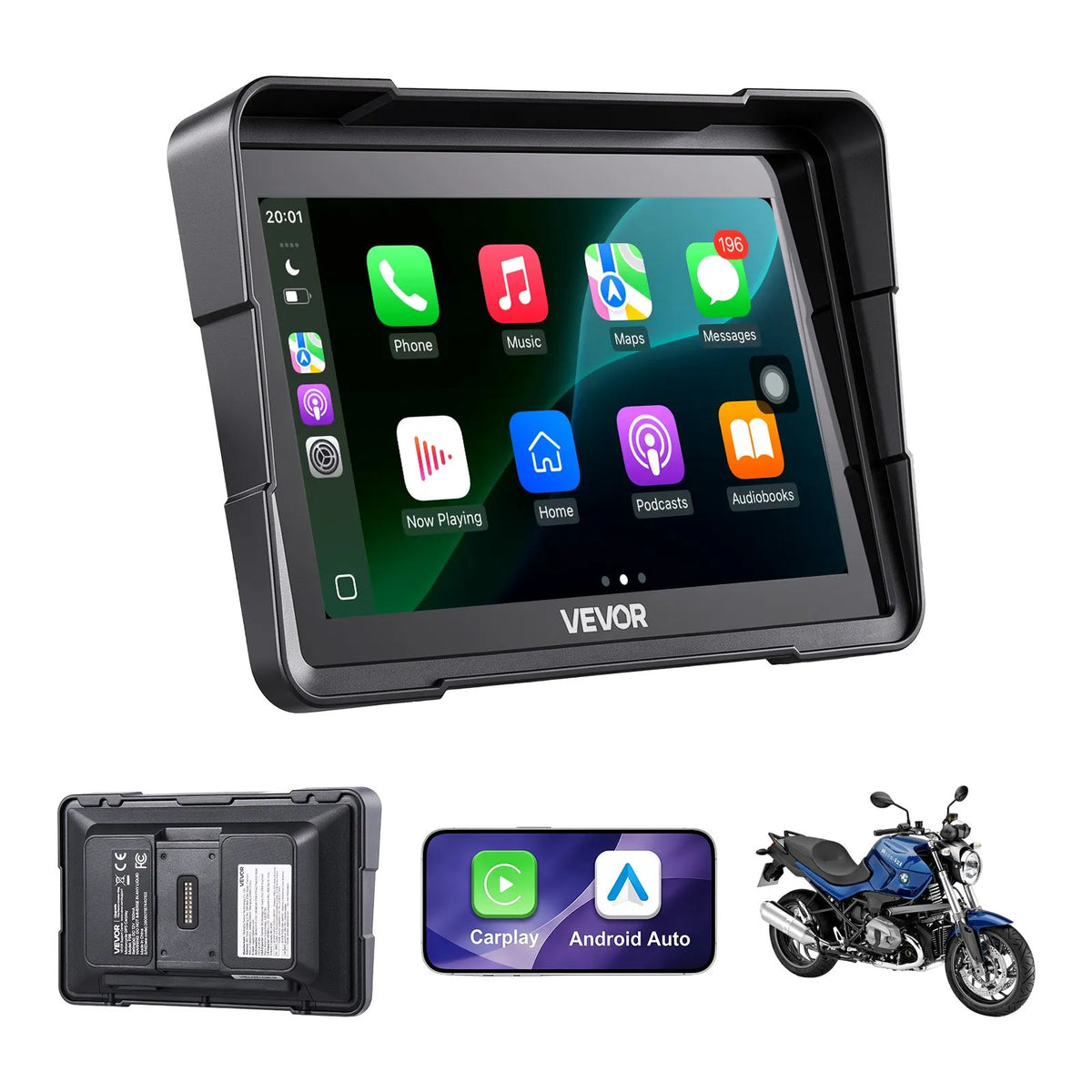 VEVOR 7 collu bezvadu motocikla CarPlay sistēma ar Apple CarPlay, Android Auto, GPS un IP67, BMW motocikliem