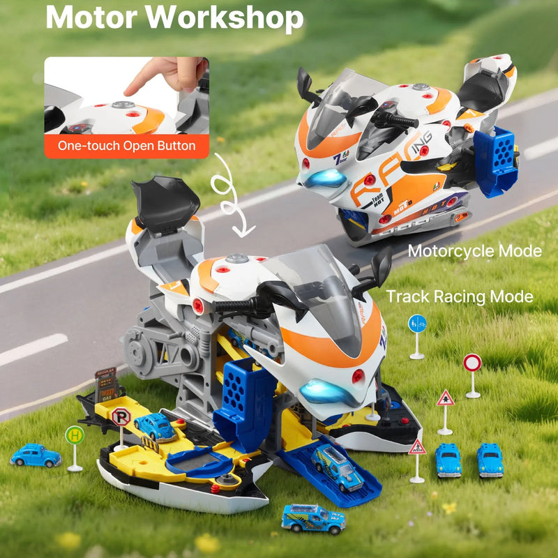 VEVOR bērnu rotaļu motocikla dzinējs, 25 detaļas, motocikla mehāniķa komplekts ar noņemamām detaļām, gaismas un skaņas efektiem, simulētu braukšanu un sacīkšu trasi, bērniem no 3 gadu vecuma, dzeltens