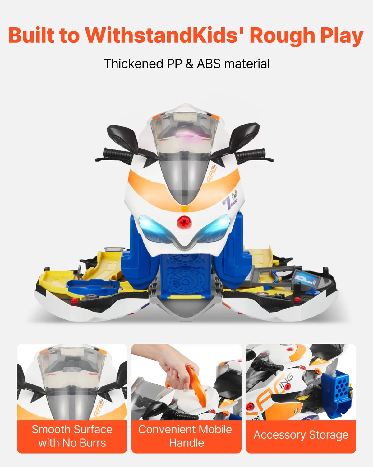 VEVOR Kids Motorcycle Engine 25 Pieces with Light, Sound and Racing Track, from 3 Years, Yellow